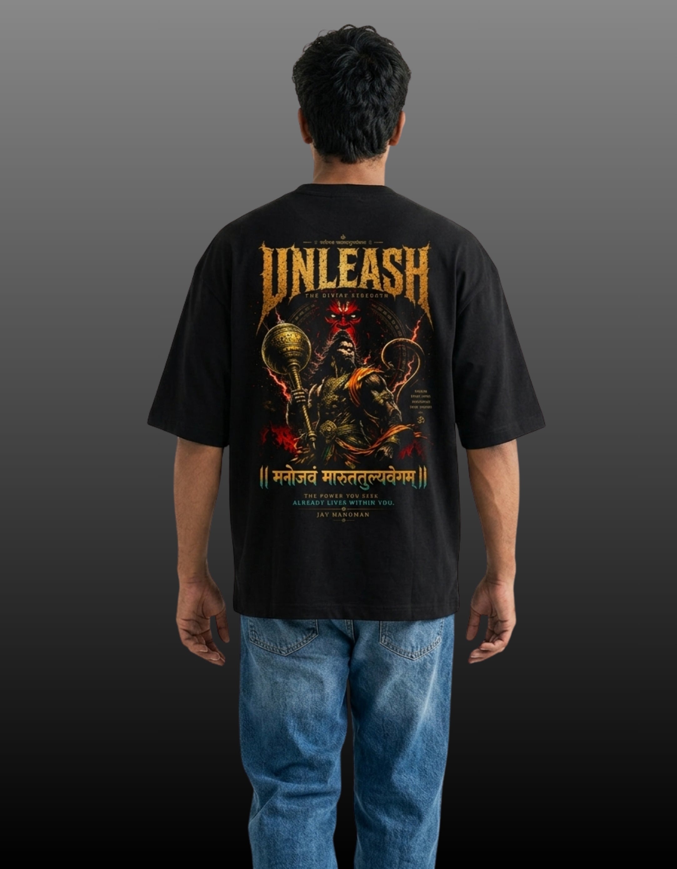 Unleash – Lord Hanuman Mythological Unisex Terry Oversized Tee | 260 GSM