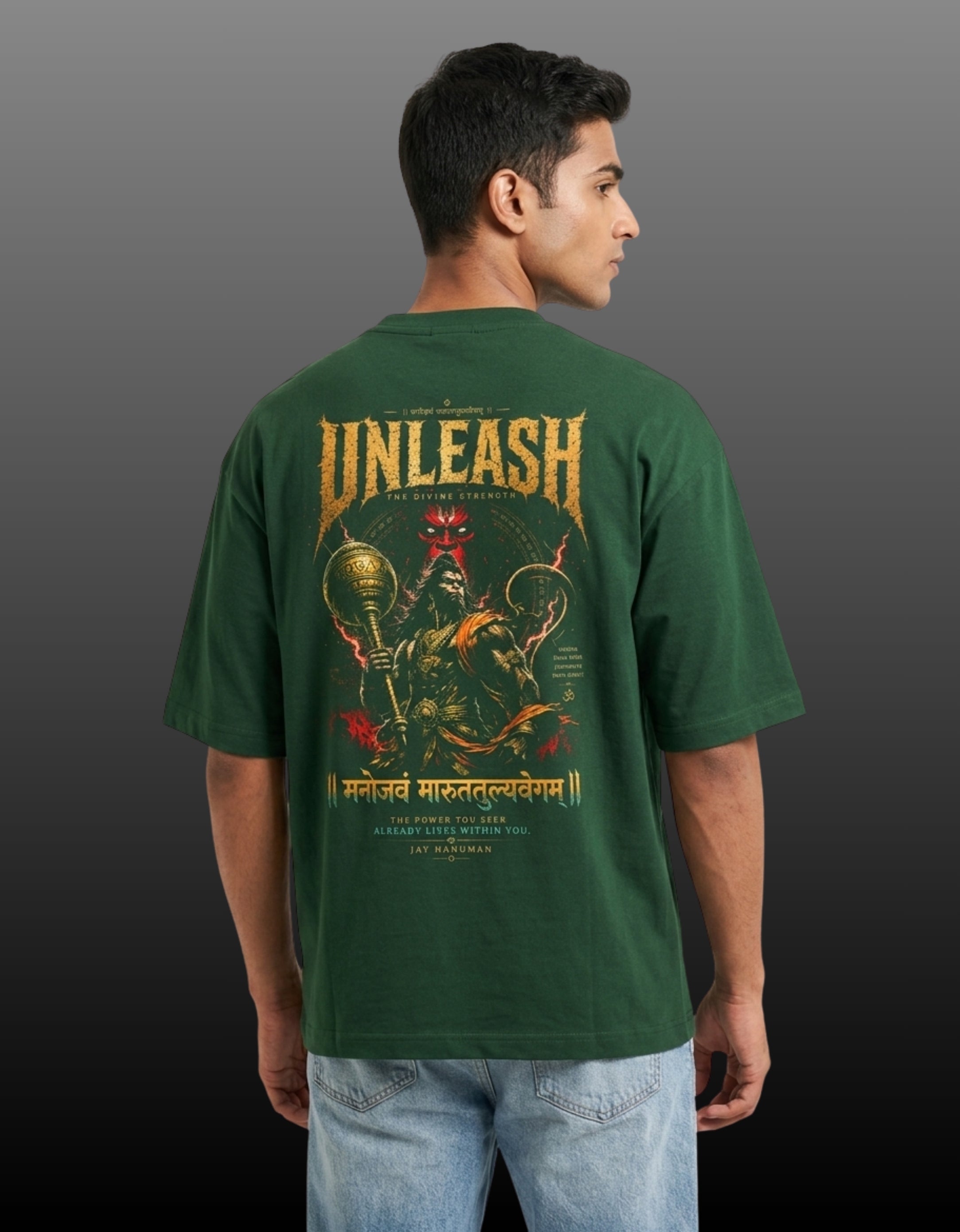 Unleash – Lord Hanuman Mythological Unisex Terry Oversized Tee | 260 GSM