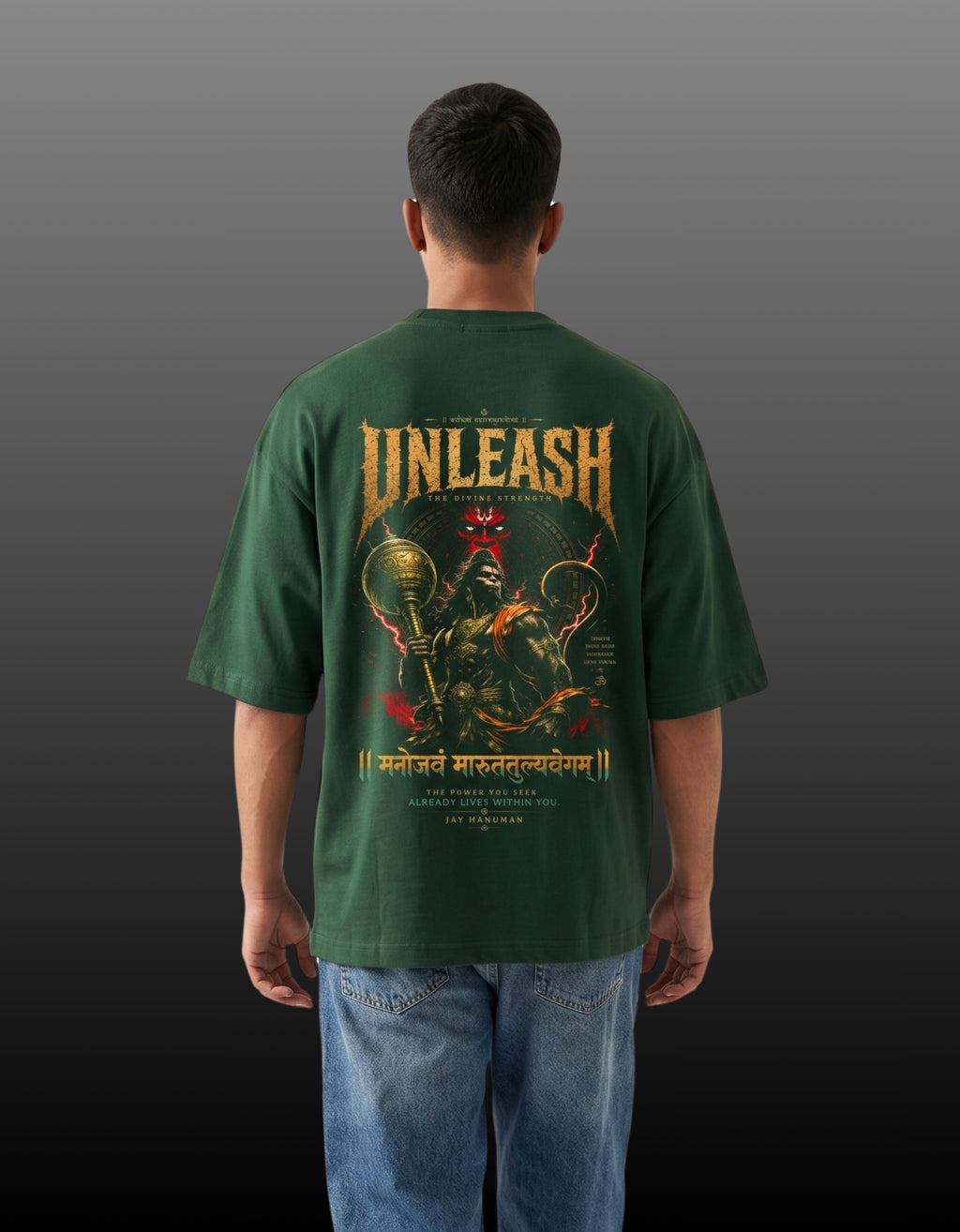 Unleash – Lord Hanuman Mythological Unisex Terry Oversized Tee | 260 GSM