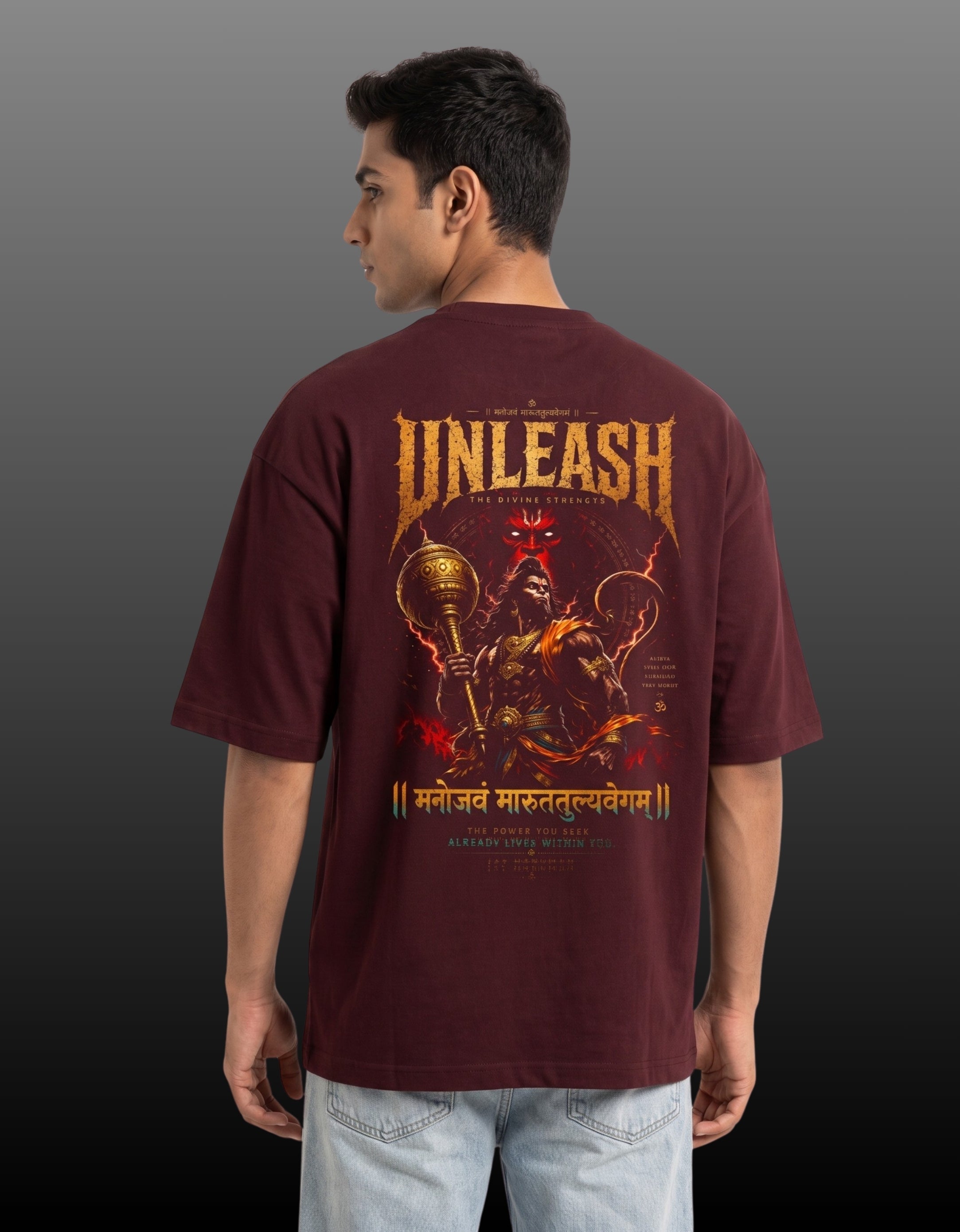 Unleash – Lord Hanuman Mythological Unisex Terry Oversized Tee | 260 GSM
