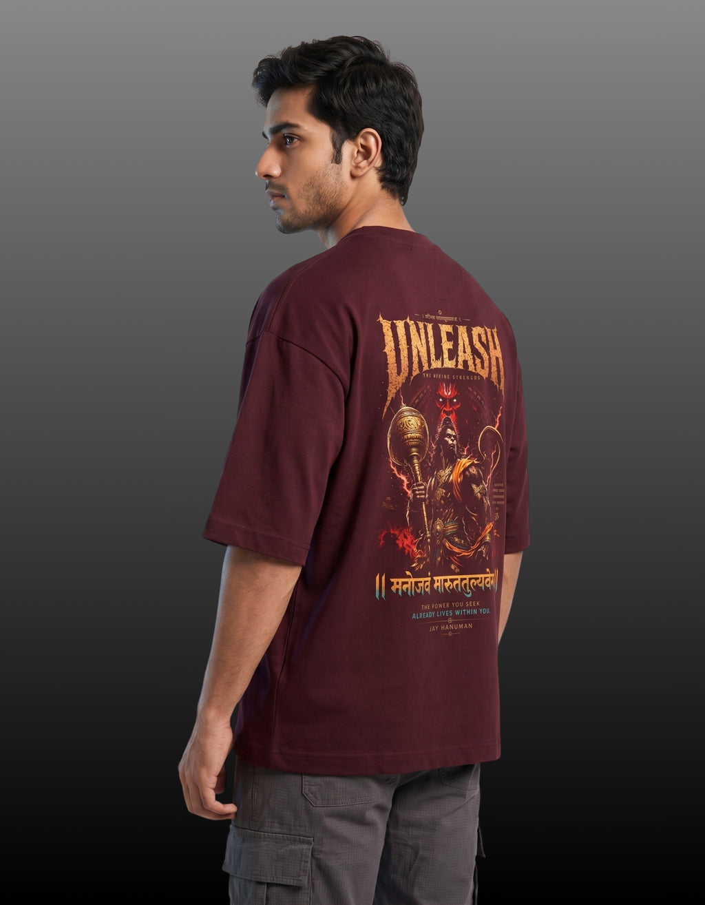 Unleash – Lord Hanuman Mythological Unisex Terry Oversized Tee | 260 GSM