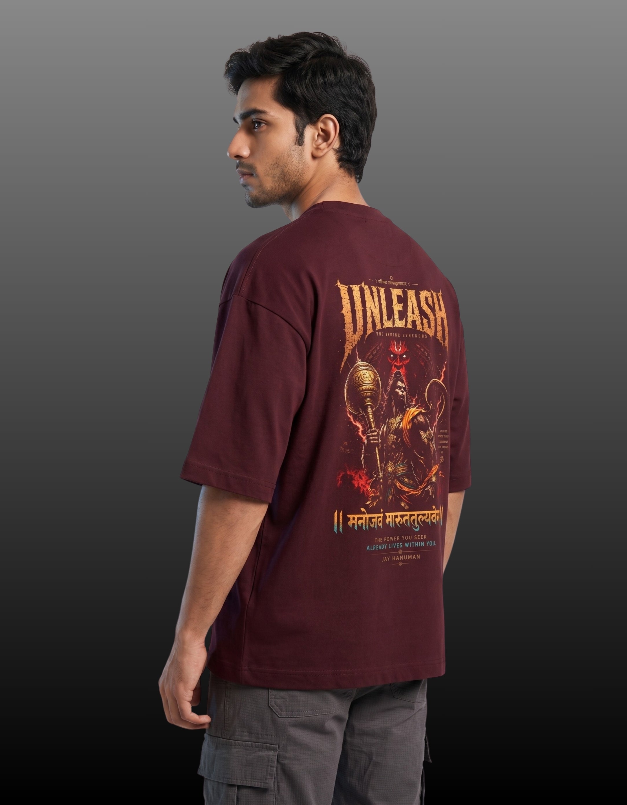 Unleash – Lord Hanuman Mythological Unisex Terry Oversized Tee | 260 GSM