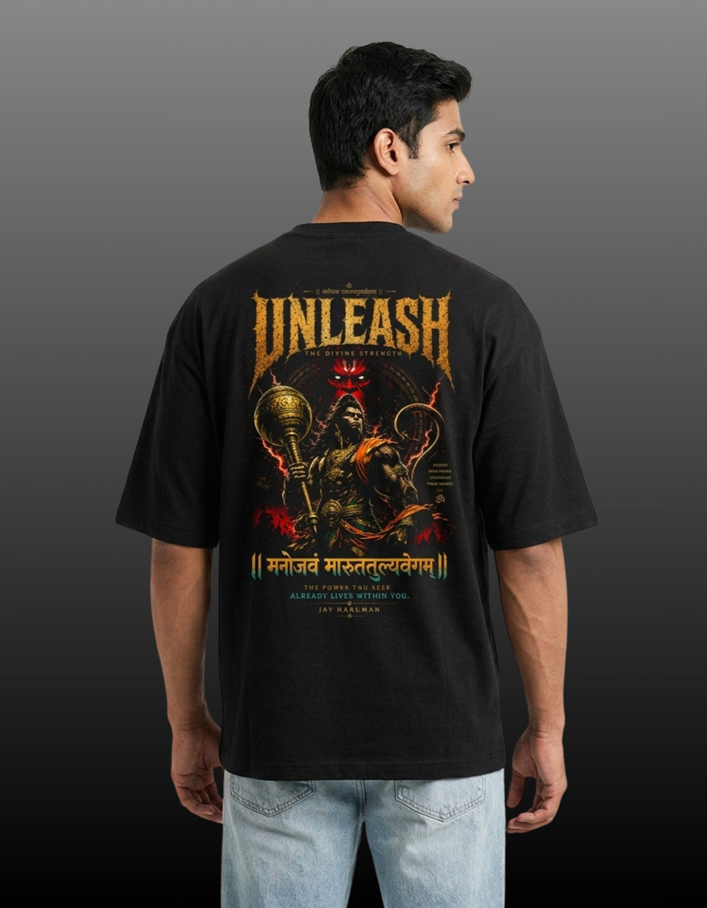 Unleash – Lord Hanuman Mythological Unisex Terry Oversized Tee | 260 GSM