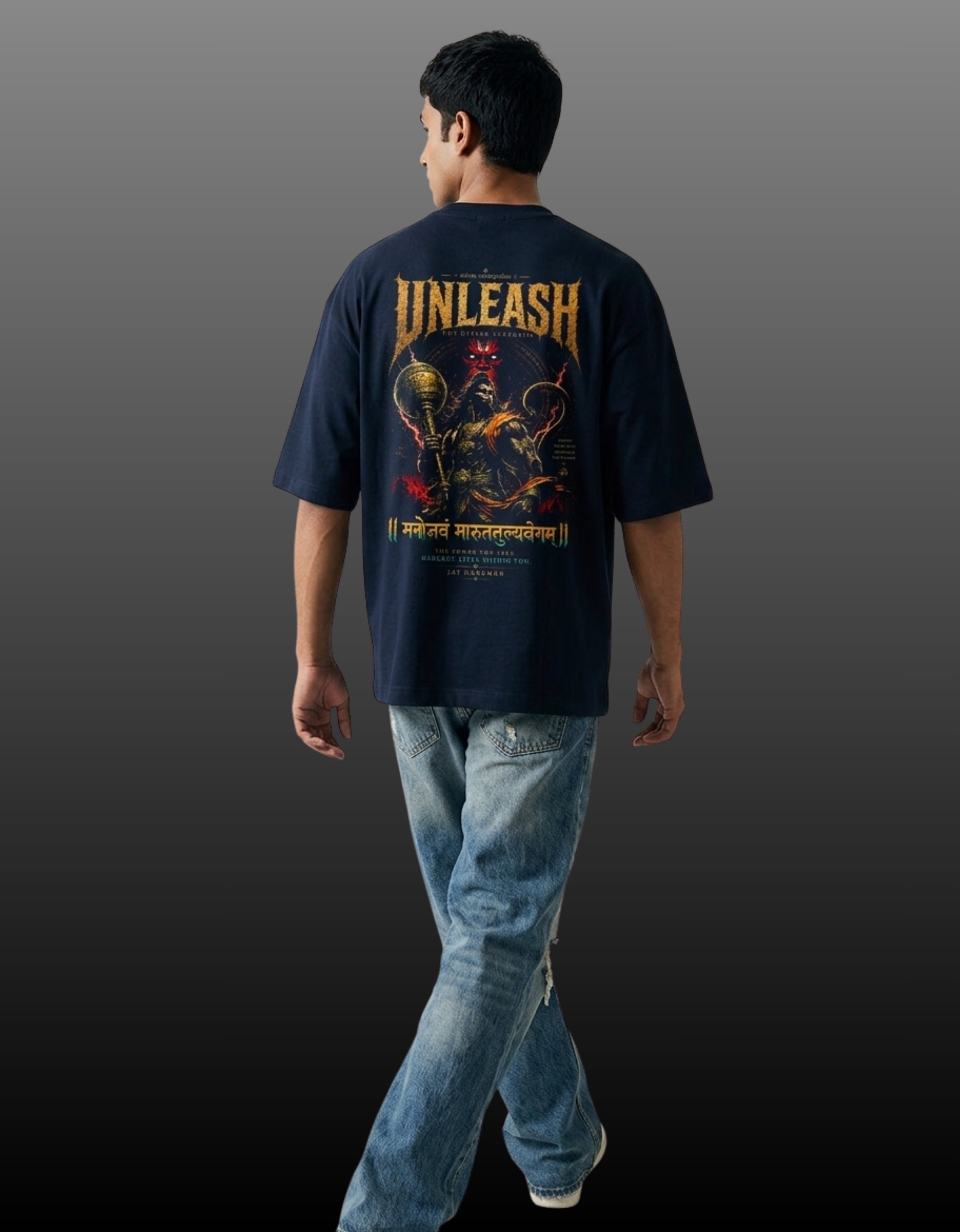 Unleash – Lord Hanuman Mythological Unisex Terry Oversized Tee | 260 GSM