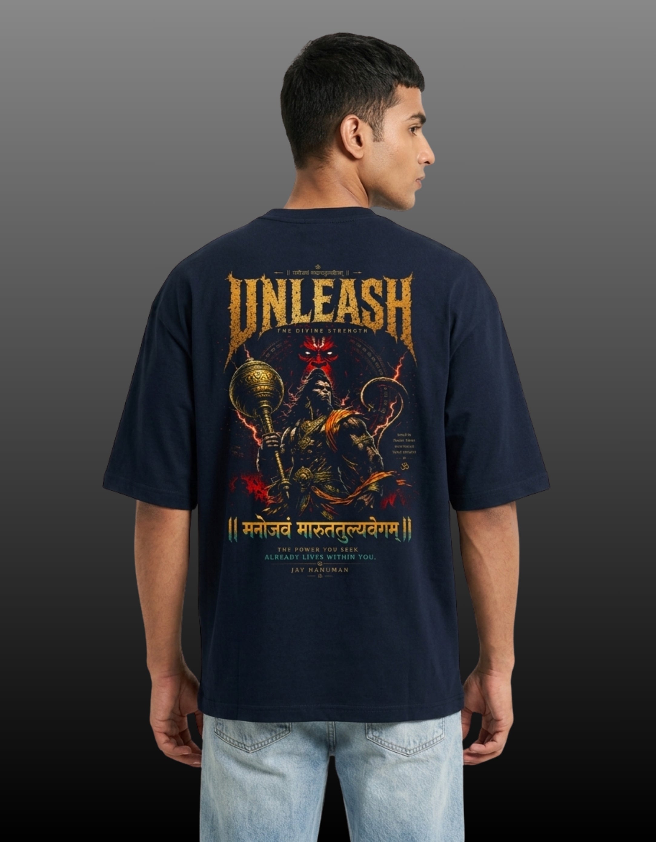 Unleash – Lord Hanuman Mythological Unisex Terry Oversized Tee | 260 GSM